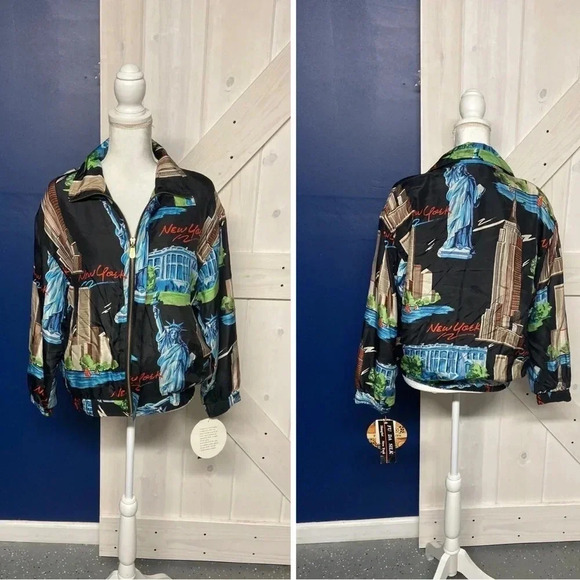 Vintage FU DA SILK New York 100% Silk Zip Up Jacket, Small - Picture 2 of 16